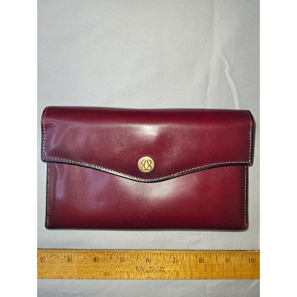 Bosca Burgundy Folding Wallet Solid Logo Snap Closure ID & Credit Card Slots